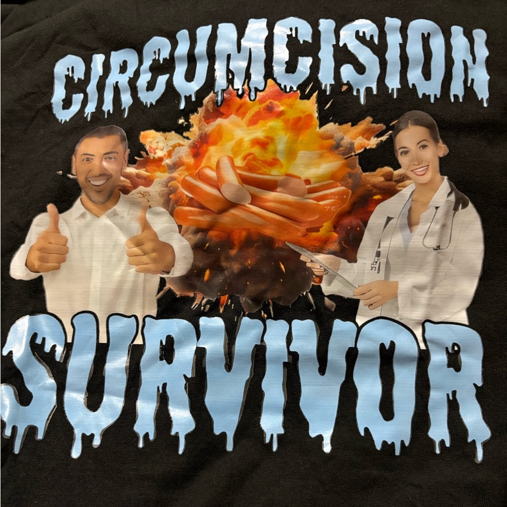 Black 'Circumcision Survivor' Graphic T-Shirt in Large 💯 Cotton